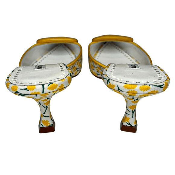 Manolo Blahnik Printed Buckle Mules Maysale EU 38 Floral Cotton Slip On Heels - Picture 6 of 10